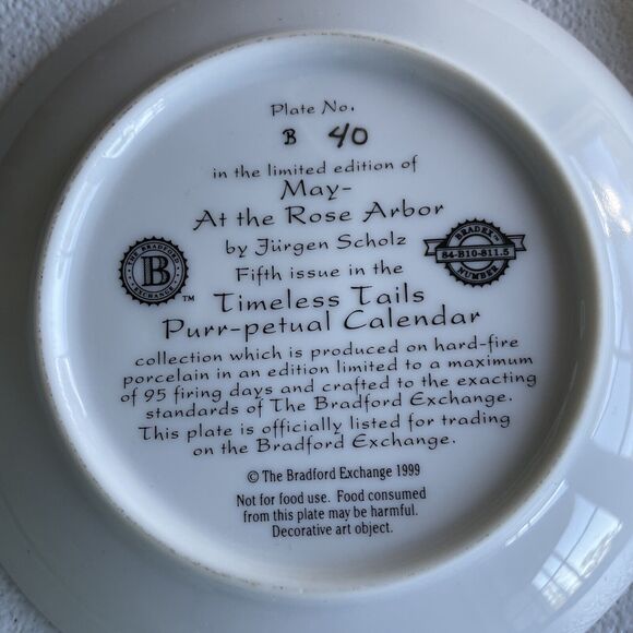 May - At The Rose Arbor Plate Cat Kitten By Jurgen Scholz Timeless Tails 1999 - Picture 6 of 11
